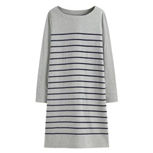 柔滑棉條紋長袖洋裝-女