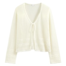 鏤空綁帶開襟外套-女