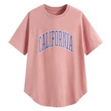 粗紡寬長版文字印花T恤-女