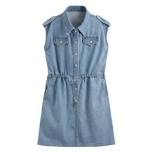 可調式腰圍牛仔短洋裝-女