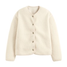 仿羊羔絨開襟外套-女