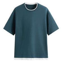 棉質立體織紋配色T恤-男