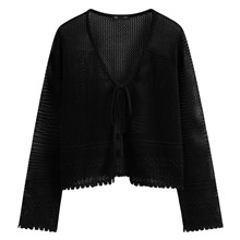 鏤空綁帶開襟外套-女