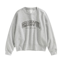 刷毛寬短版印花圓領衫-女