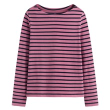 純棉粗紡條紋船型領T恤-女