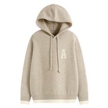 粗針混紡寬版連帽毛衣-女