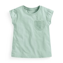 竹節棉蕾絲口袋T恤-童