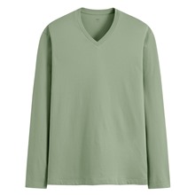 純棉V領長袖T恤-男