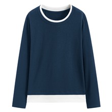 輕柔嫘縈配色長袖T恤-女