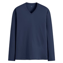 純棉V領長袖T恤-男