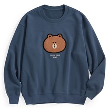 LINE FRIENDS毛圈寬版電繡圓領衫-01-女