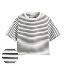 純棉短版條紋T恤-女