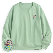 蠟筆小新刷毛電繡圓領衫-07-女