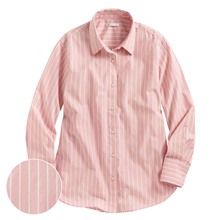 柔棉條紋長袖襯衫-女