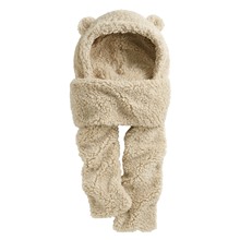 毛絨造型連帽圍巾-女