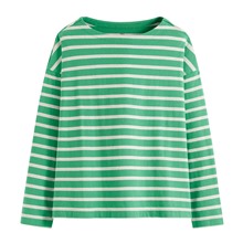 純棉粗紡落肩寬版條紋T恤-女