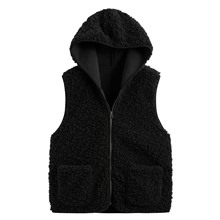 仿羊羔絨連帽背心-女