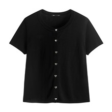 愛心釦短版透膚針織外套-女