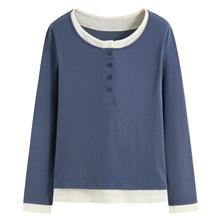 輕柔半開襟假兩件上衣-女