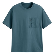 純棉厚寬版拉鍊袋五分袖T恤-男