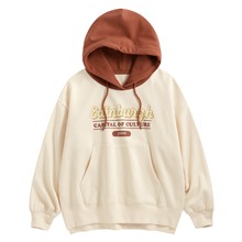 刷毛寬鬆文字連帽衫-女