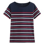 純棉船領條紋短袖T恤-女