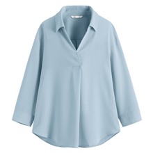 嫘縈開領七分袖襯衫-女