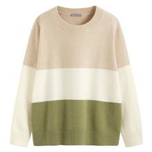 寬版配色圓領毛衣-女