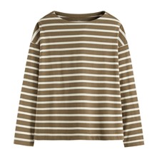 純棉粗紡落肩寬版條紋T恤-女