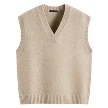 粗針混紡V領針織背心-女