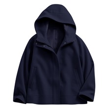 仿毛呢連帽短大衣-女