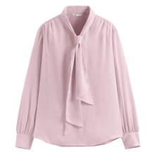 緞面領結長袖襯衫-女