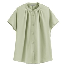 嫘縈立領連袖襯衫-女