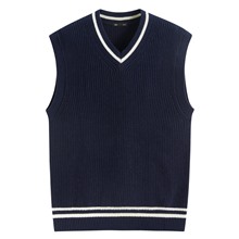 粗針V領寬版針織背心-男