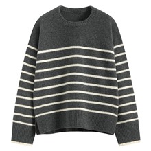 柔軟舒適條紋圓領毛衣-女