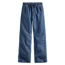 鬆緊直筒落地牛仔褲-女