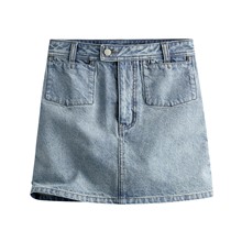 牛仔連褲短裙-女