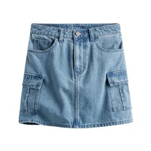 工裝牛仔連褲短裙-女