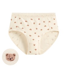 棉質蕾絲小熊印花中腰生理褲-女