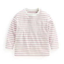 磨毛柔棉條紋圓領長袖T恤-童