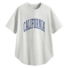 粗紡寬長版文字印花T恤-女