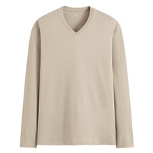 純棉V領長袖T恤-男