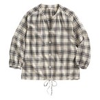 輕薄格紋七分袖抽繩襯衫-女