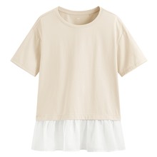 柔滑棉寬鬆雪紡拼接上衣-女