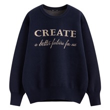 寬版圓領文字毛衣-女