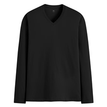 純棉V領長袖T恤-男