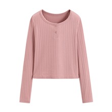 羅紋提花短版長袖T恤-女