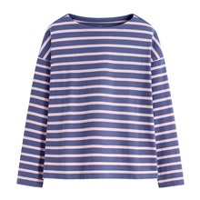 純棉粗紡落肩寬版條紋T恤-女