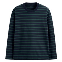 純棉寬版條紋長袖T恤-男