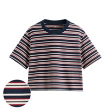 純棉短版條紋T恤-女
